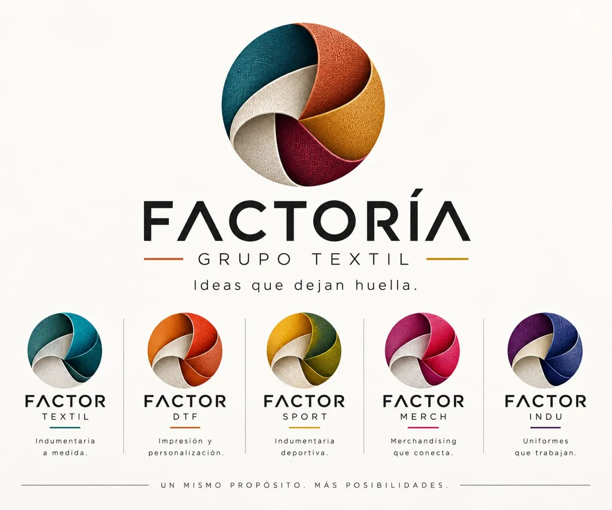 Factoría Grupo Textil y sus cinco líneas: Factor Textil, Factor DTF, Factor Sport, Factor Merch y Factor Indu