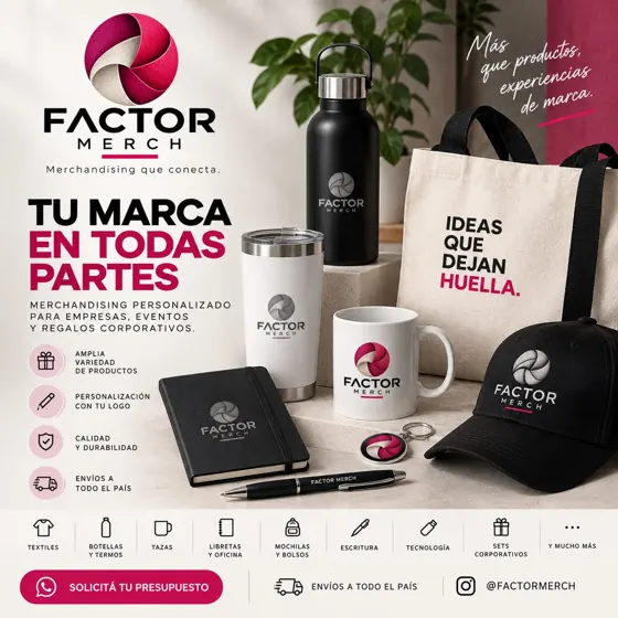 Merchandising personalizado: tazas, termos, gorras, libretas y bolsas